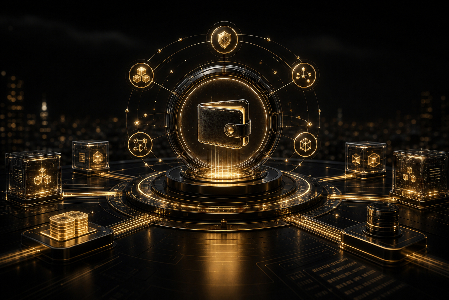 Blockchain dApp and token ecosystem visual